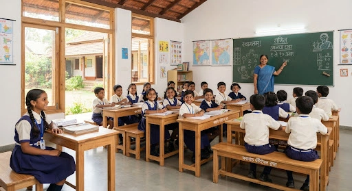 children learning in rural Indian classroom
